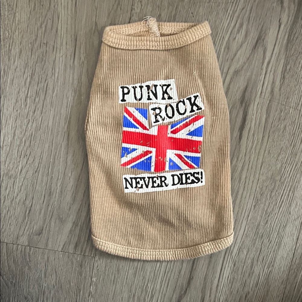 Tan Dog tank top with Punk Rock Design